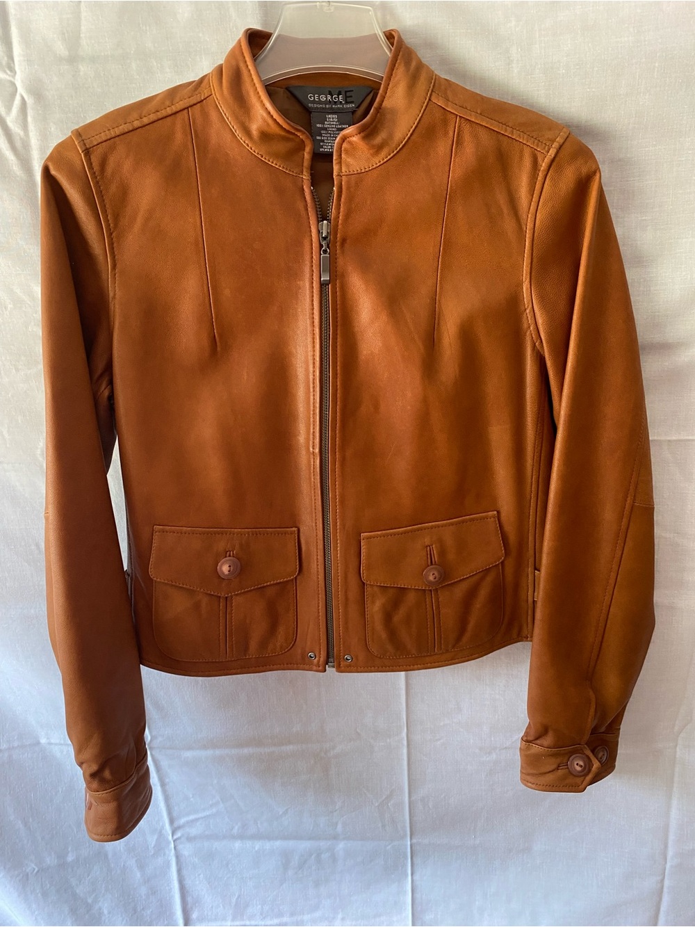 Women's Bomber Style Leather Jacket in Cognac